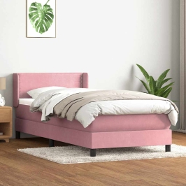 Cama box spring con colchón terciopelo rosa 80x220 cm