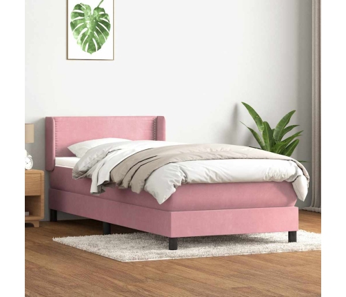 Cama box spring con colchón terciopelo rosa 80x220 cm