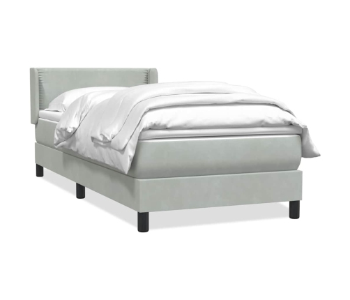 Cama box spring con colchón terciopelo gris claro 90x220 cm