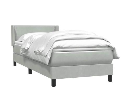 Cama box spring con colchón terciopelo gris claro 90x220 cm