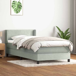 Cama box spring con colchón terciopelo gris claro 90x220 cm