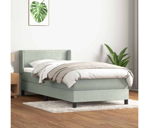 Cama box spring con colchón terciopelo gris claro 90x220 cm