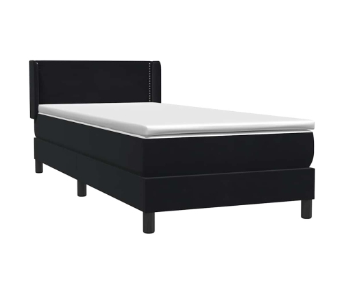 Cama box spring con colchón terciopelo negro 90x220 cm