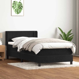 Cama box spring con colchón terciopelo negro 90x220 cm