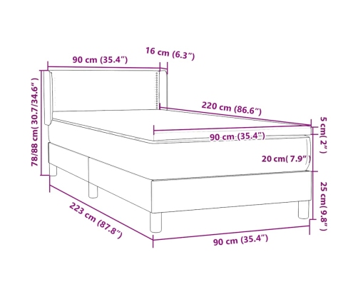 Cama box spring con colchón terciopelo verde oscuro 90x220 cm