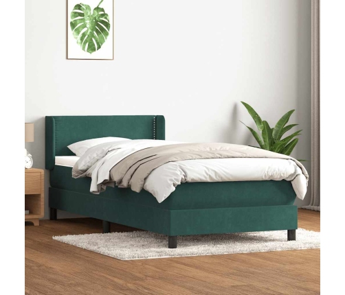 Cama box spring con colchón terciopelo verde oscuro 90x220 cm