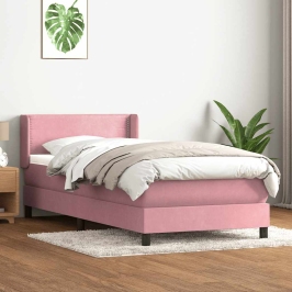 Cama box spring con colchón terciopelo rosa 90x220 cm