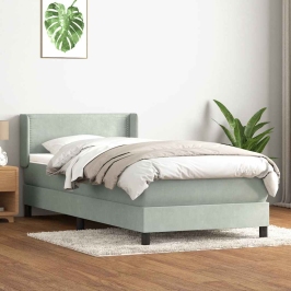 Cama box spring con colchón terciopelo gris claro 100x220 cm