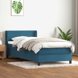 Cama box spring con colchón terciopelo azul oscuro 100x220 cm