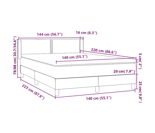 Cama box spring con colchón terciopelo negro 140x220 cm