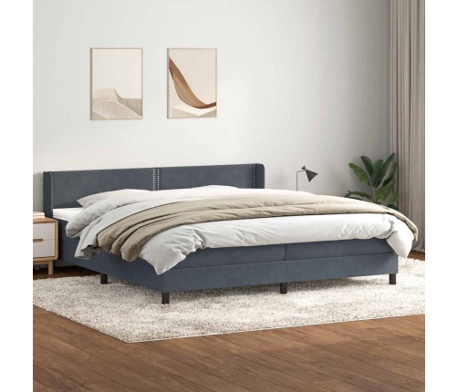 Cama box spring con colchón terciopelo gris oscuro 180x220 cm