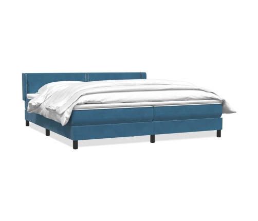 Cama box spring con colchón terciopelo azul oscuro 180x220 cm