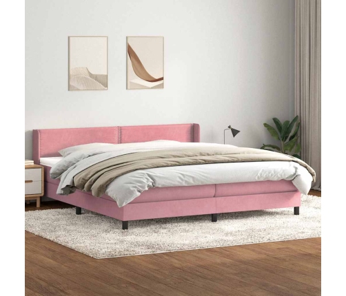 Cama box spring con colchón terciopelo rosa 180x220 cm