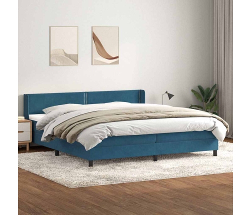 Cama box spring con colchón terciopelo azul oscuro 200x220 cm