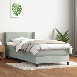 Cama box spring con colchón terciopelo gris claro 80x210 cm