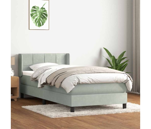 Cama box spring con colchón terciopelo gris claro 80x210 cm