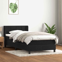 Cama box spring con colchón cuero sintético negro 80x210 cm