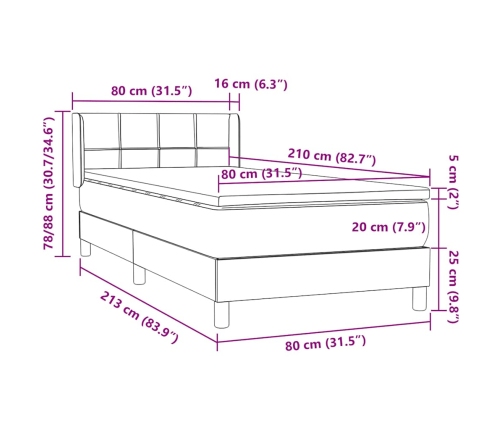 Cama box spring con colchón terciopelo verde oscuro 80x210 cm