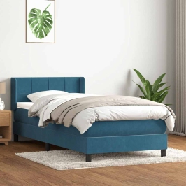 Cama box spring con colchón terciopelo azul oscuro 80x210 cm