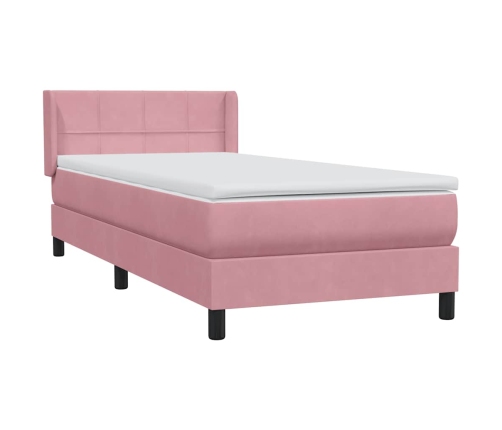 Cama box spring con colchón terciopelo rosa 80x210 cm