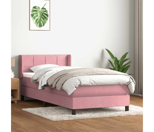 Cama box spring con colchón terciopelo rosa 80x210 cm