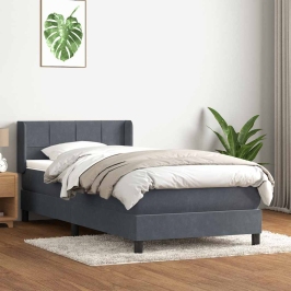 Cama box spring con colchón terciopelo gris oscuro 90x210 cm