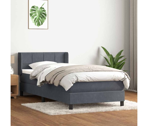 Cama box spring con colchón terciopelo gris oscuro 90x210 cm