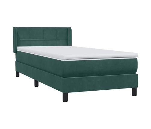 Cama box spring con colchón terciopelo verde oscuro 90x210 cm