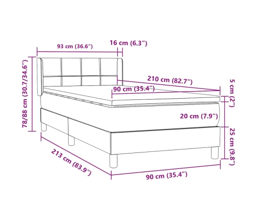 Cama box spring con colchón terciopelo azul oscuro 90x210 cm