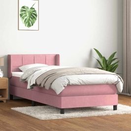 Cama box spring con colchón terciopelo rosa 90x210 cm