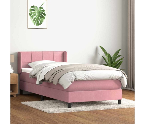 Cama box spring con colchón terciopelo rosa 90x210 cm