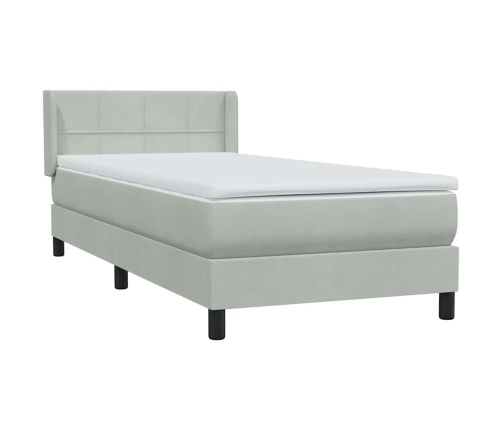 Cama box spring con colchón terciopelo gris claro 100x210 cm