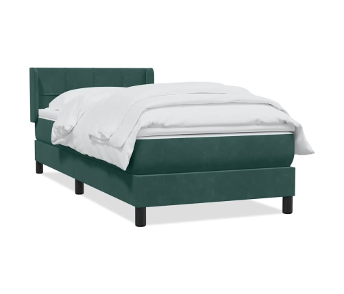 Cama box spring con colchón terciopelo verde oscuro 100x210 cm