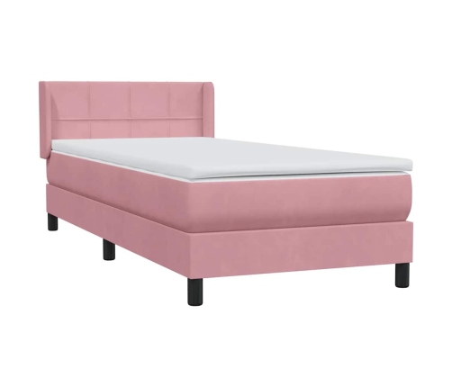 Cama box spring con colchón terciopelo rosa 100x210 cm