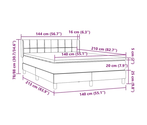 Cama box spring con colchón terciopelo gris oscuro 140x210 cm