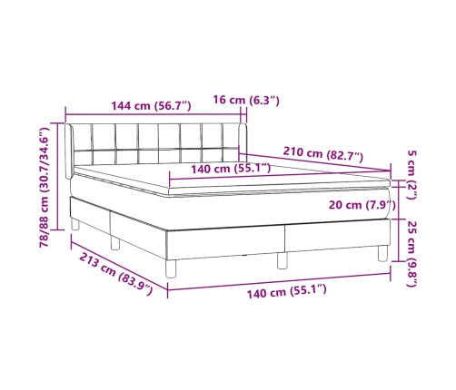 Cama box spring con colchón terciopelo negro 140x210 cm