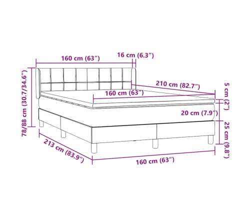 Cama box spring con colchón terciopelo negro 160x210 cm