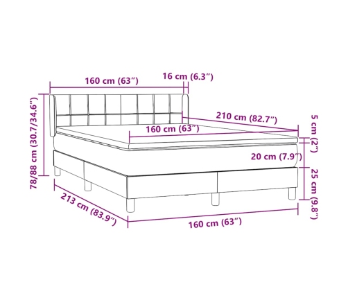 Cama box spring con colchón terciopelo azul oscuro 160x210 cm