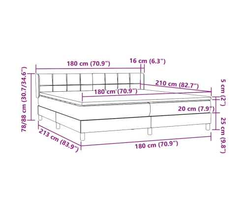 Cama box spring con colchón terciopelo gris claro 180x210 cm