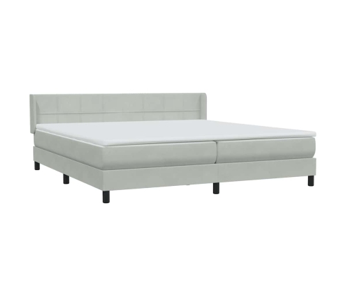 Cama box spring con colchón terciopelo gris claro 180x210 cm