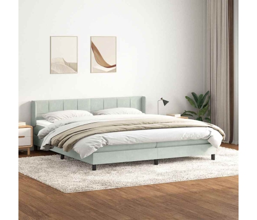 Cama box spring con colchón terciopelo gris claro 180x210 cm