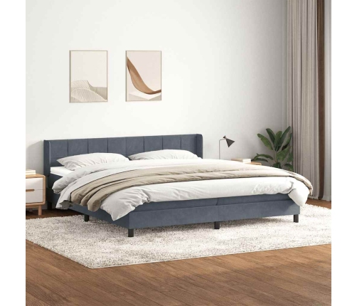 Cama box spring con colchón terciopelo gris oscuro 180x210 cm