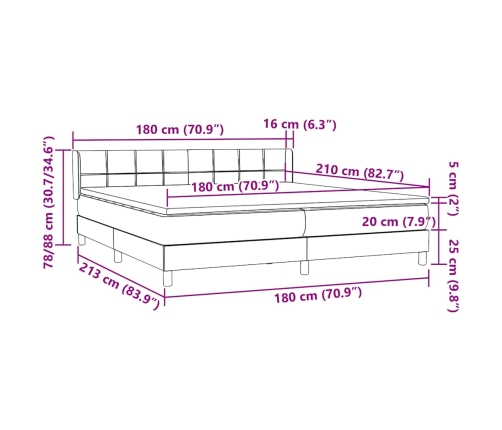 Cama box spring con colchón terciopelo verde oscuro 180x210 cm