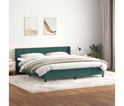 Cama box spring con colchón terciopelo verde oscuro 180x210 cm