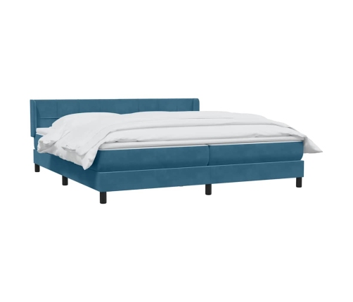 Cama box spring con colchón terciopelo azul oscuro 180x210 cm