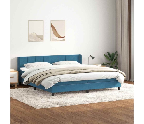 Cama box spring con colchón terciopelo azul oscuro 180x210 cm