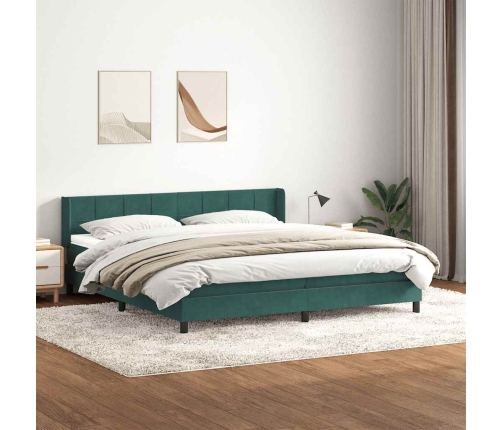 Cama box spring con colchón terciopelo verde oscuro 200x210 cm