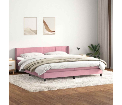 Cama box spring con colchón terciopelo rosa 200x210 cm