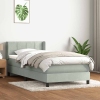 Cama box spring con colchón terciopelo gris claro 80x220 cm