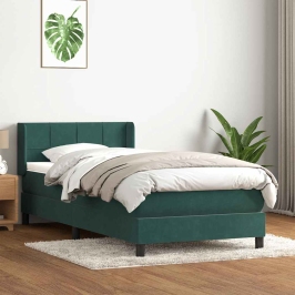 Cama box spring con colchón terciopelo verde oscuro 80x220 cm